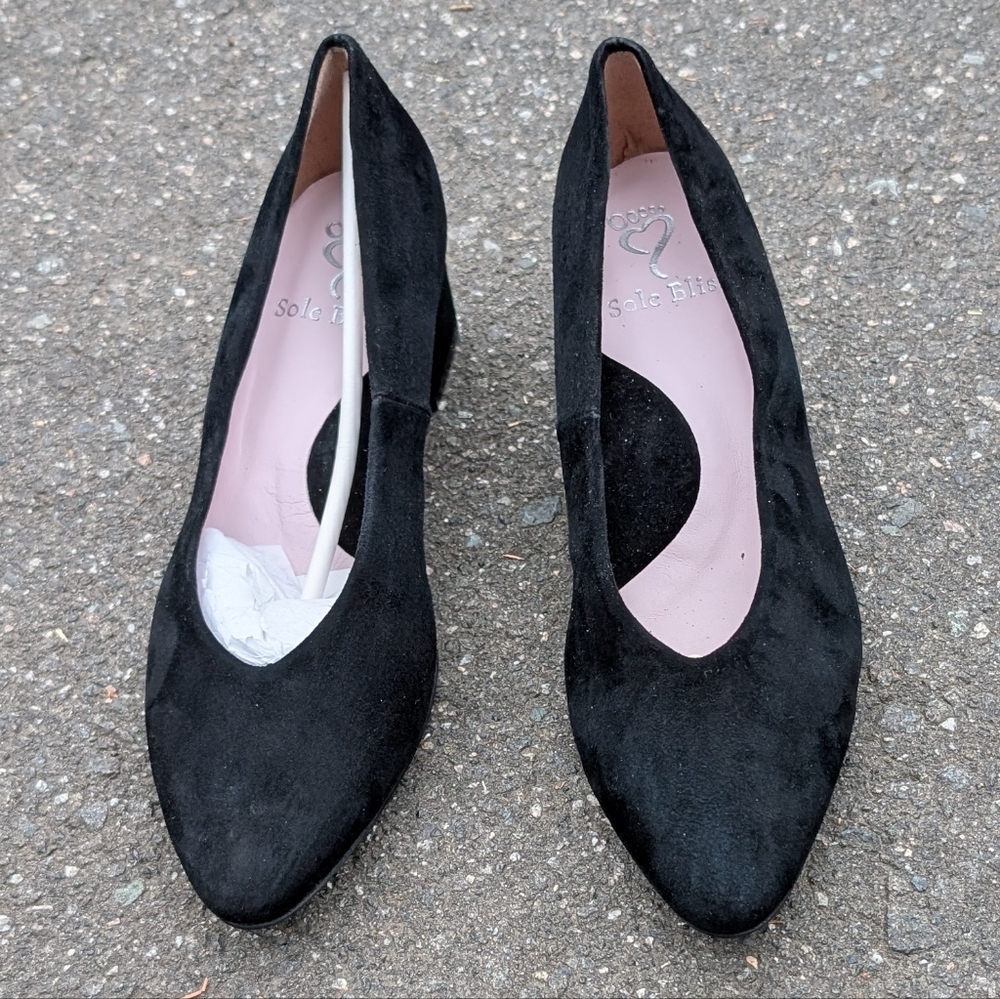 Sole Bliss Elegant Black Suede Almond Toe Pumps (New)